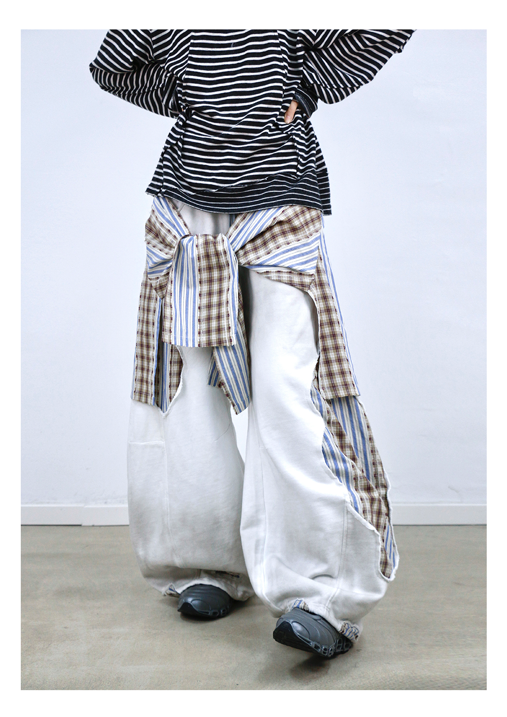 Detachable Distressed Ripped Striped Patchwork Sweatpants
