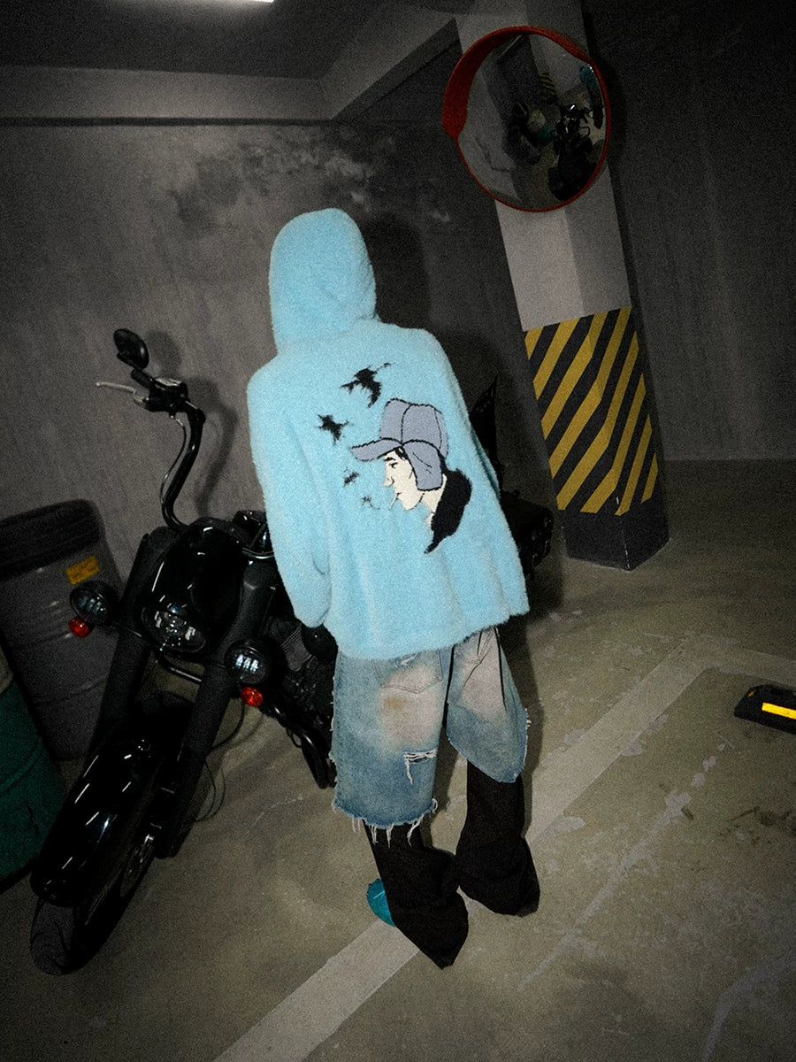 Cartoon Embroidered Hooded Sweater