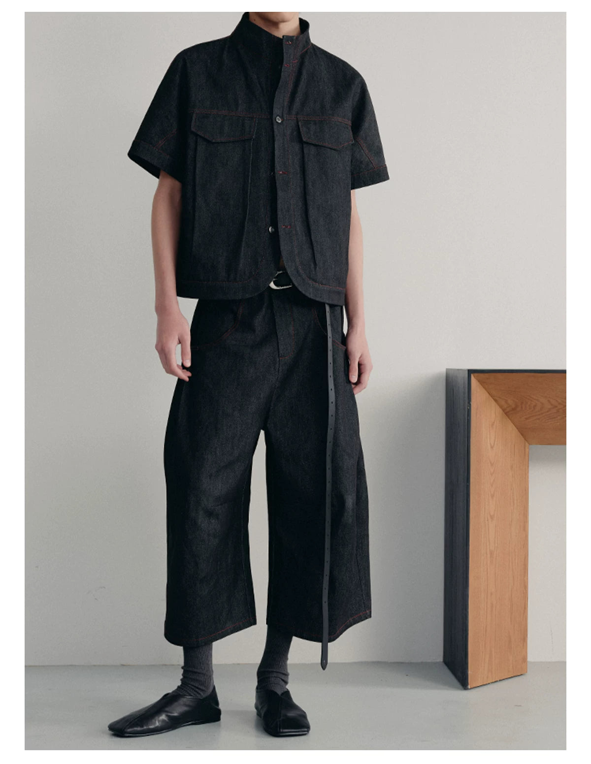 Stand Collar Denim Shirts With Pockets
