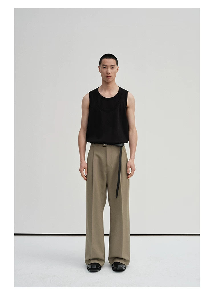 Waist-Adjustable Striped Flared Merino Wool Pants