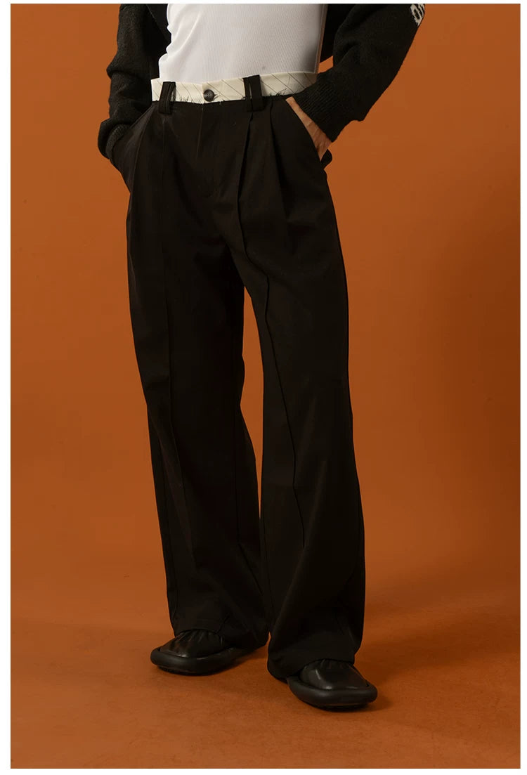 Men's Black-Grey Double Waistband Casual Pants