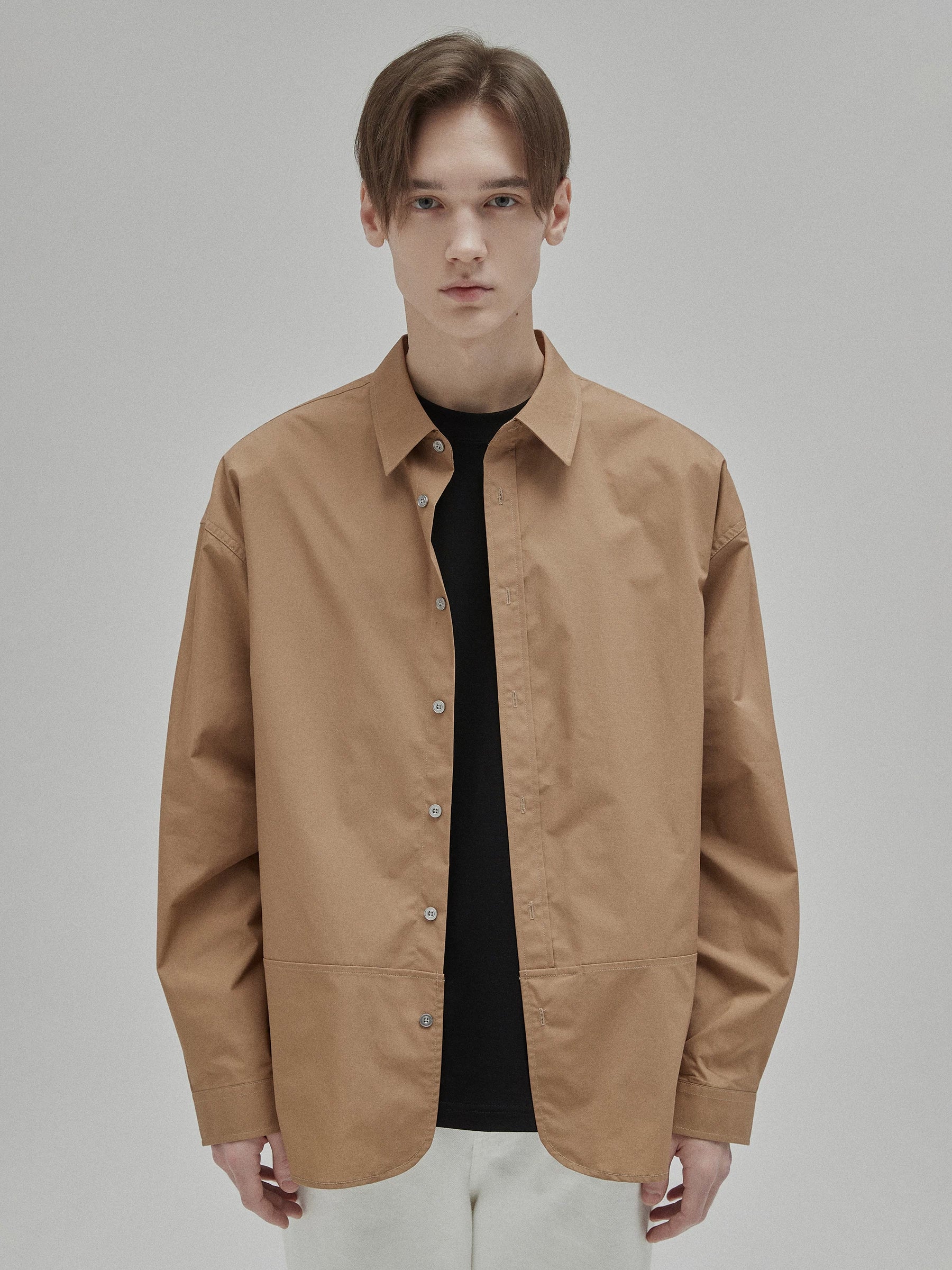 Basic Satin Slub Curved Hem Shirt