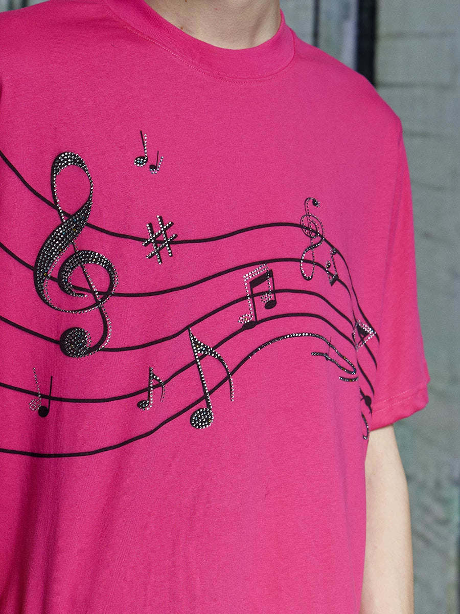 Vintage Pink Cotton Rhinestone Note Tee