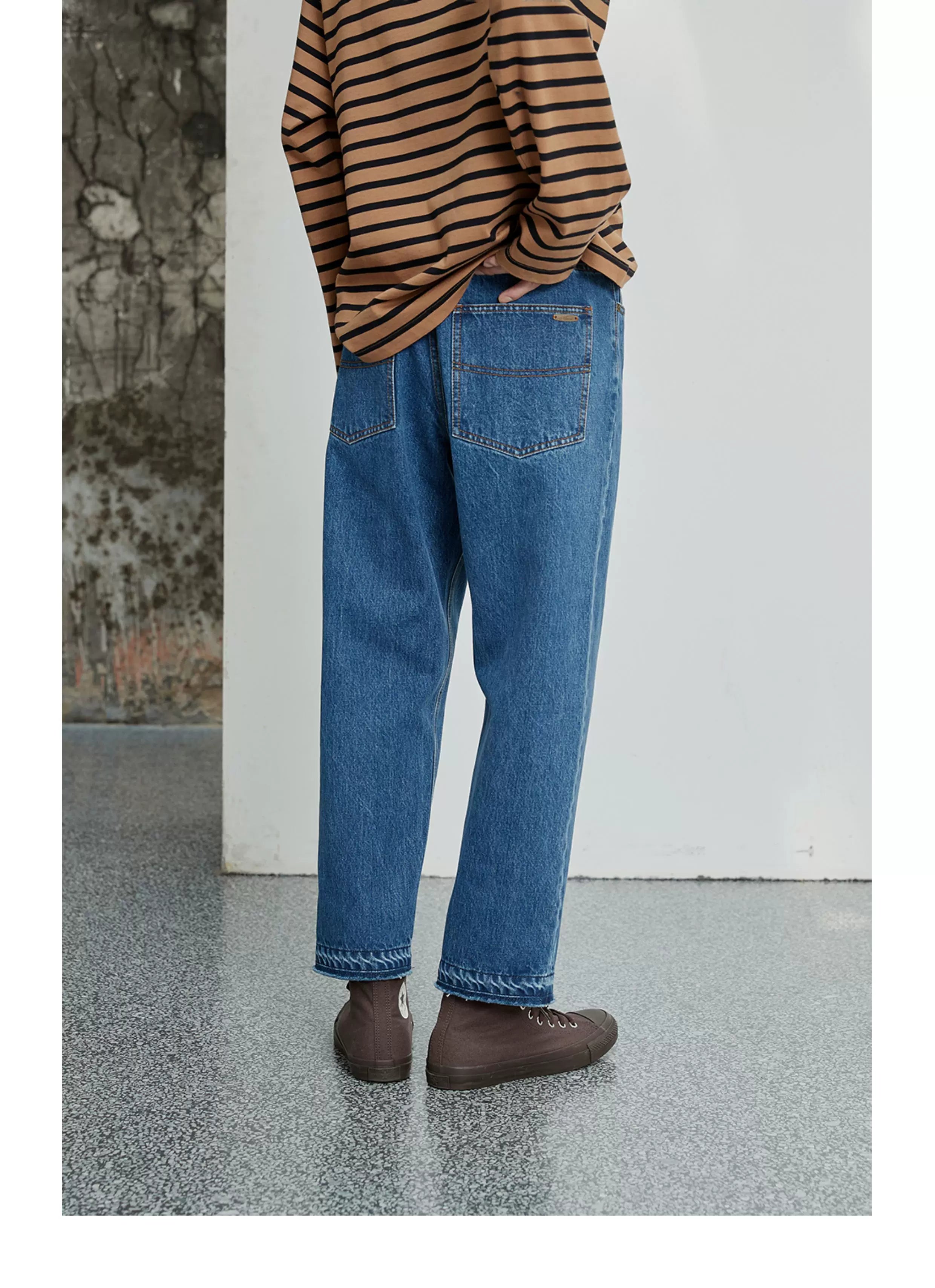 Vintage Washed Distressed Straight Cropped Jeans