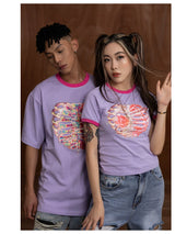 Slim Purple Heart Skeleton Rhinestone Tee