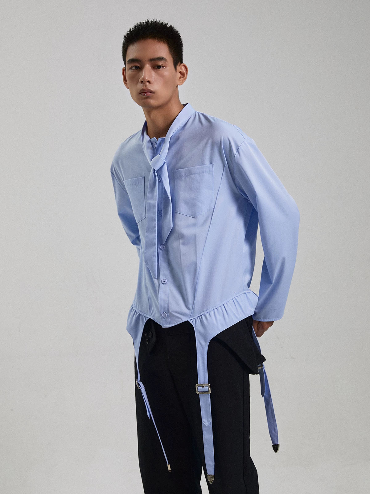 Blue Bow Tie Long Sleeve Shirt