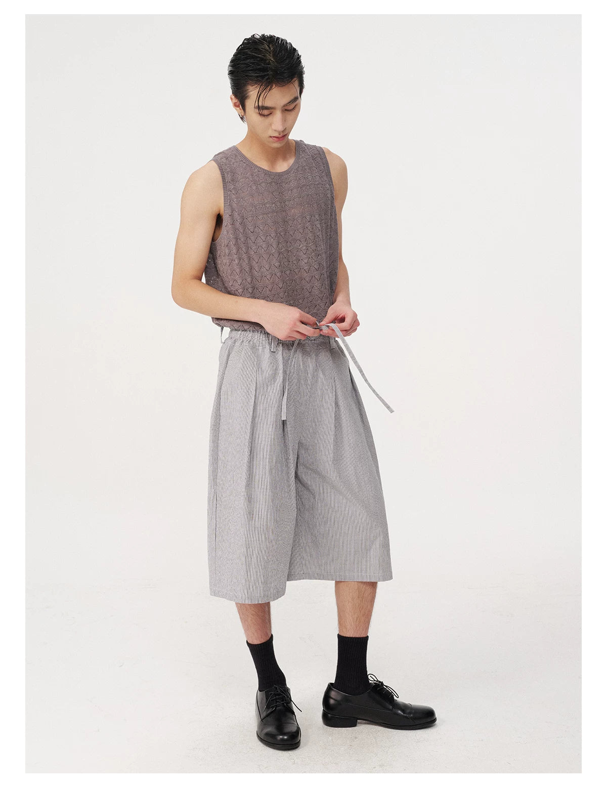 Pleated Plaid Capri Pants