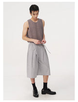 Pleated Plaid Capri Pants