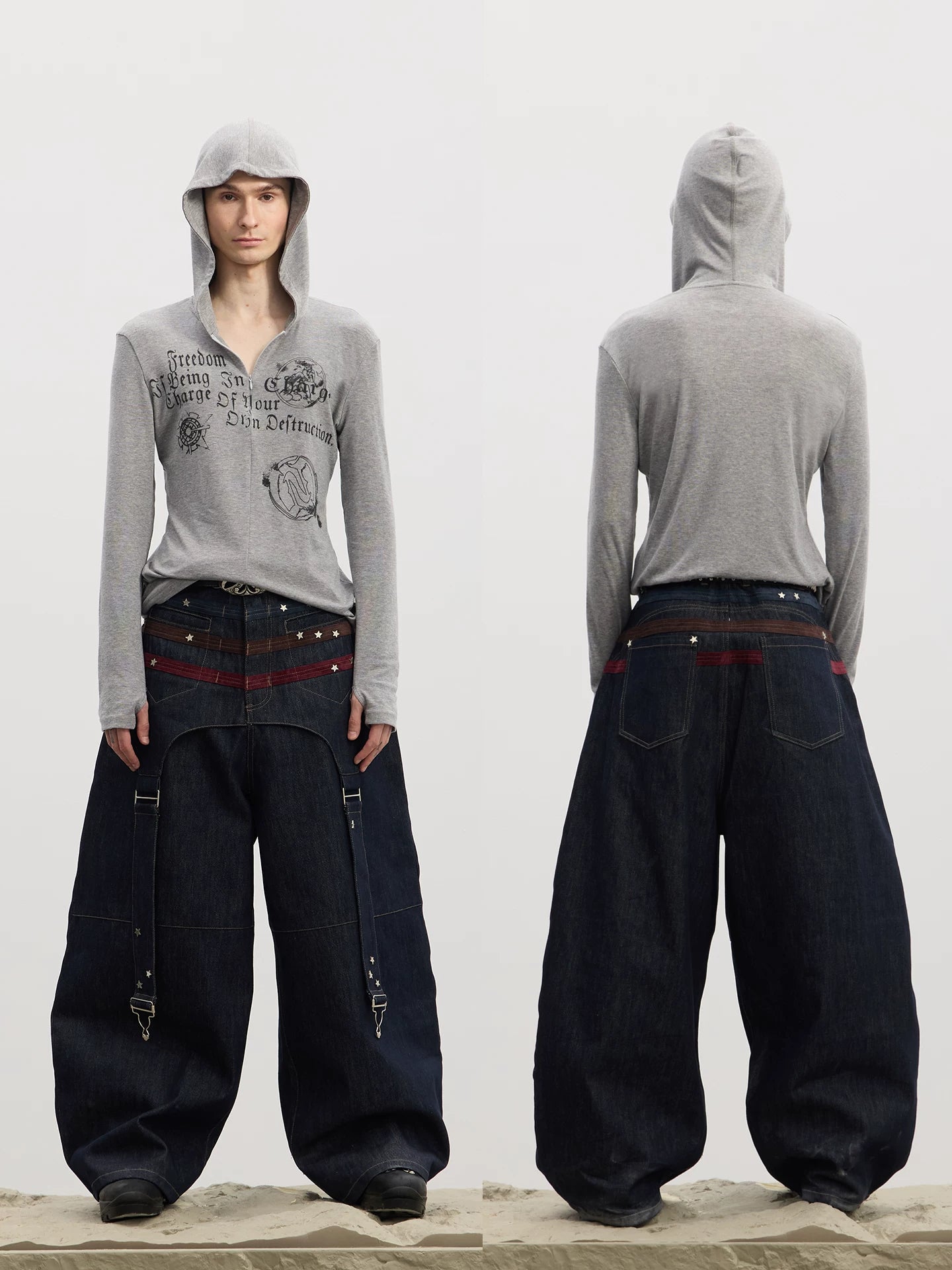 American Raw Suede Paneled Curved Jeans