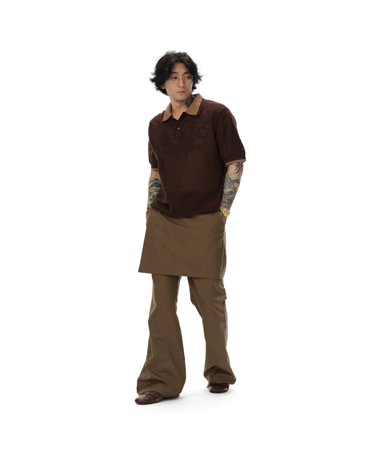 Double Collar Cutout Cotton Polo