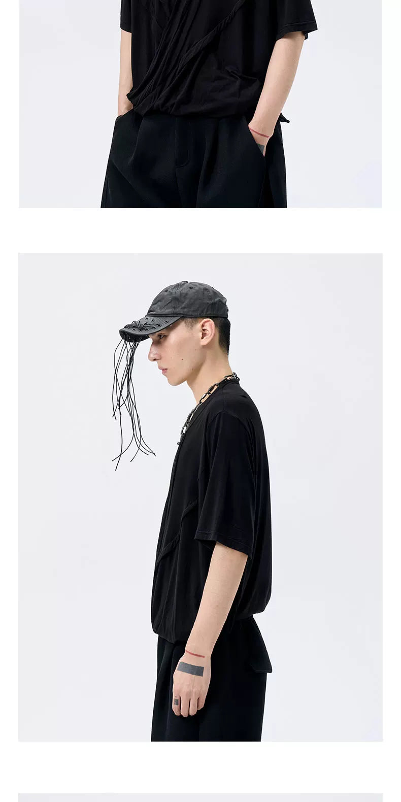 Black Y-Neck Magnetic Double Door Tee