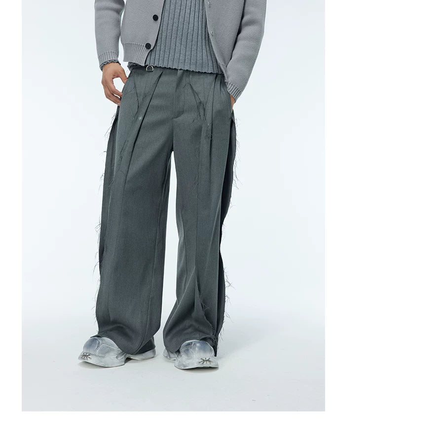 Unisex Grey Frayed Straight Leg Pants