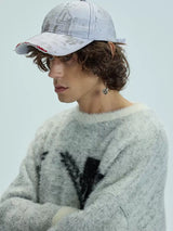 White Distressed Printed Long Brim Cap