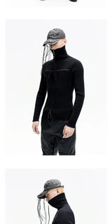 Double Zip High Neck Knit Cardigan