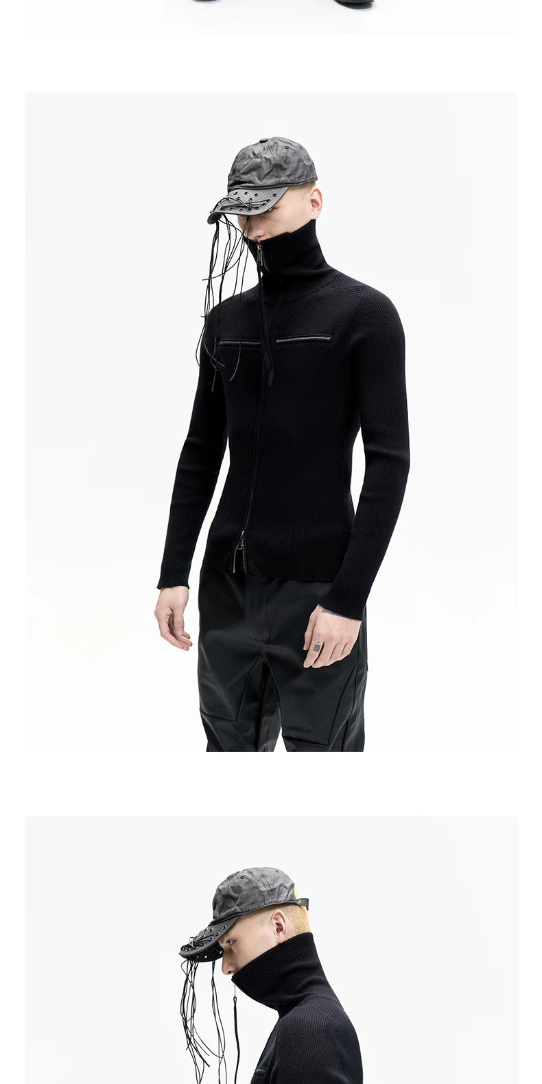Double Zip High Neck Knit Cardigan