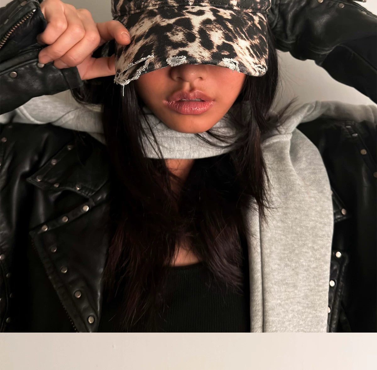 Embroidered Distressed Leopard Print Baseball Cap