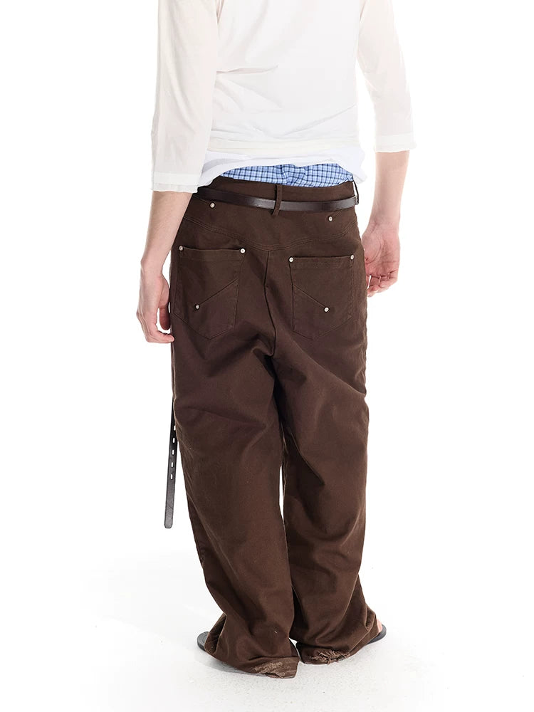 Men's Rivet Washed Distressed Straight Pants
