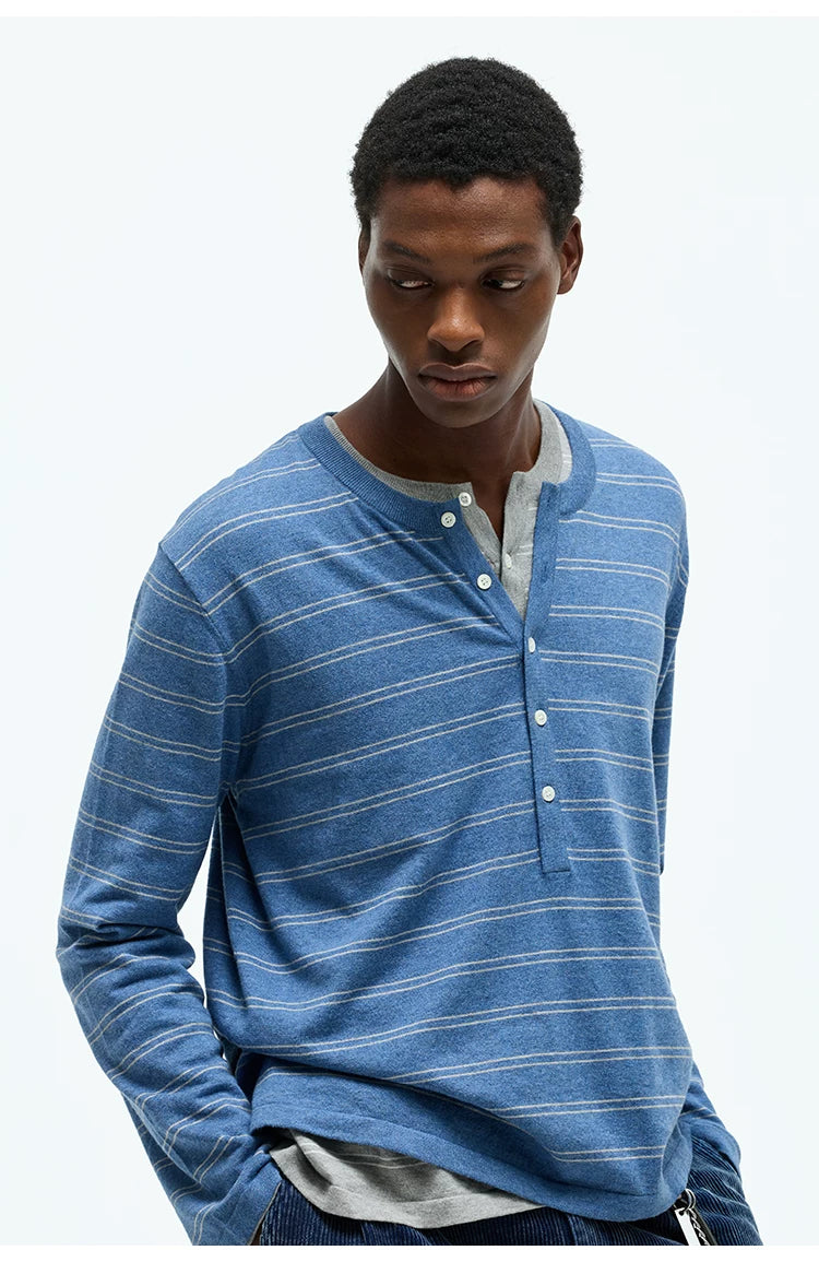 Striped Henley Cotton Cashmere Sweater