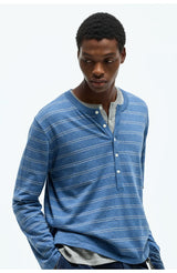 Striped Henley Cotton Cashmere Sweater