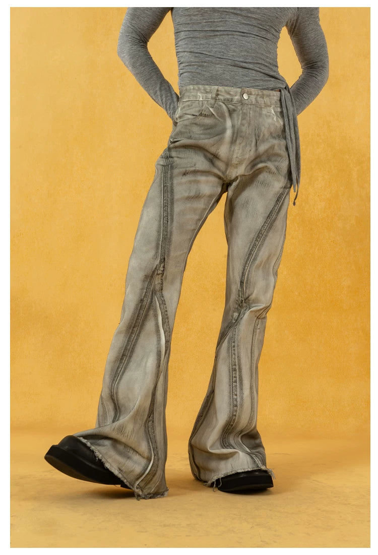 Men's Vintage Grey Distressed Flare Jeans