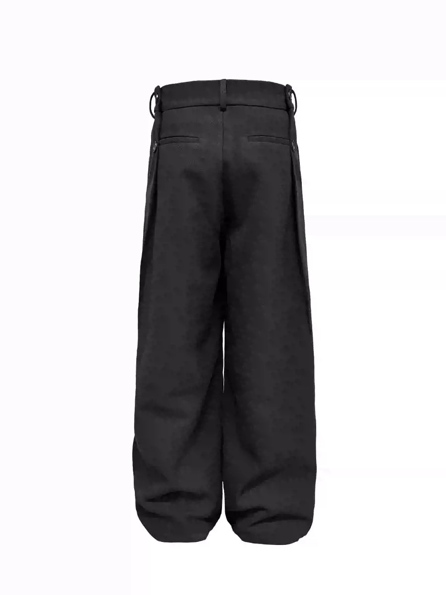 Pleated Wool Resin Button Pants