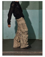 Distressed Drawstring Flare Cargo Pants