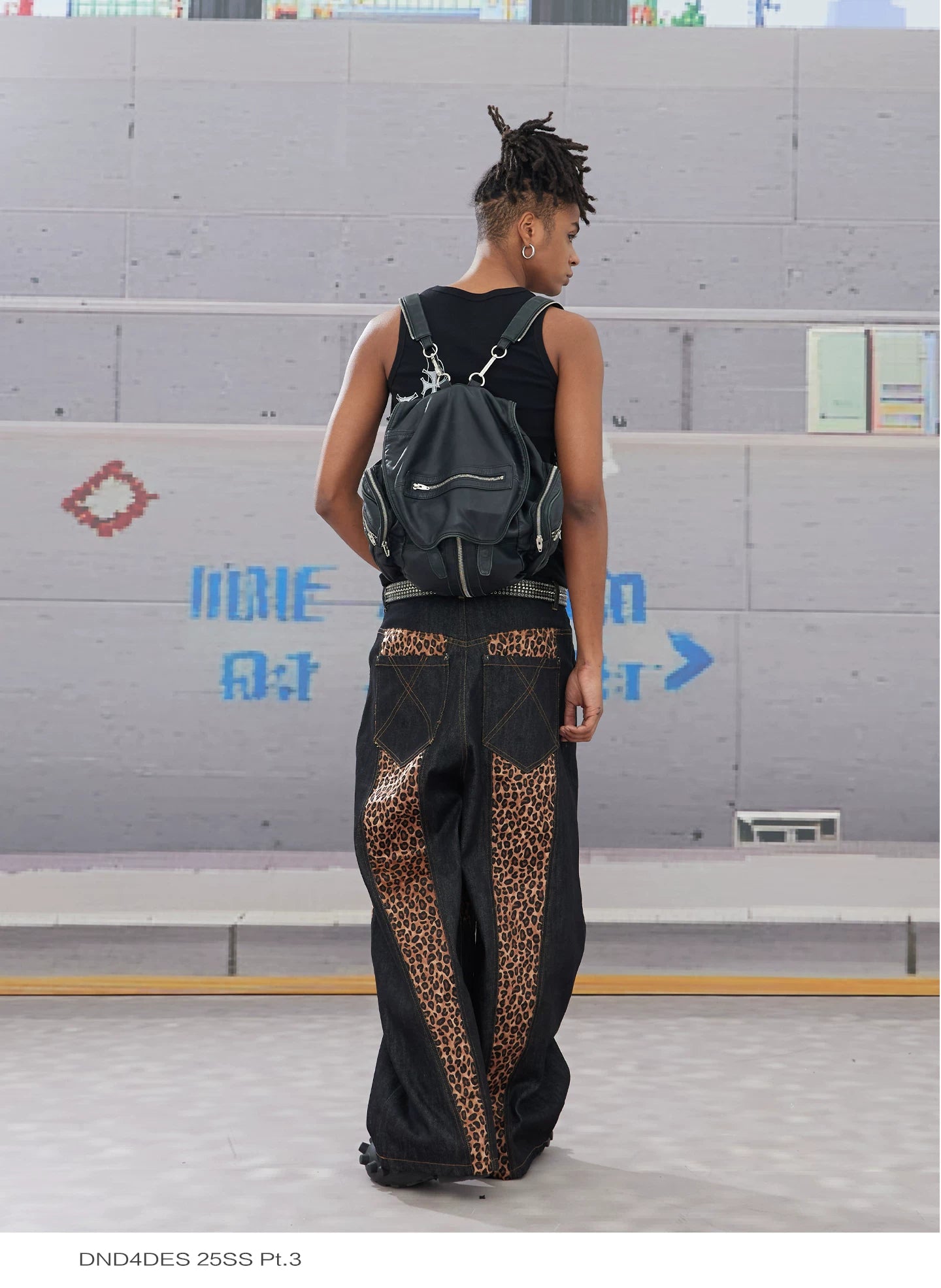Leopard Cross Patchwork Baggy Curved Jeans