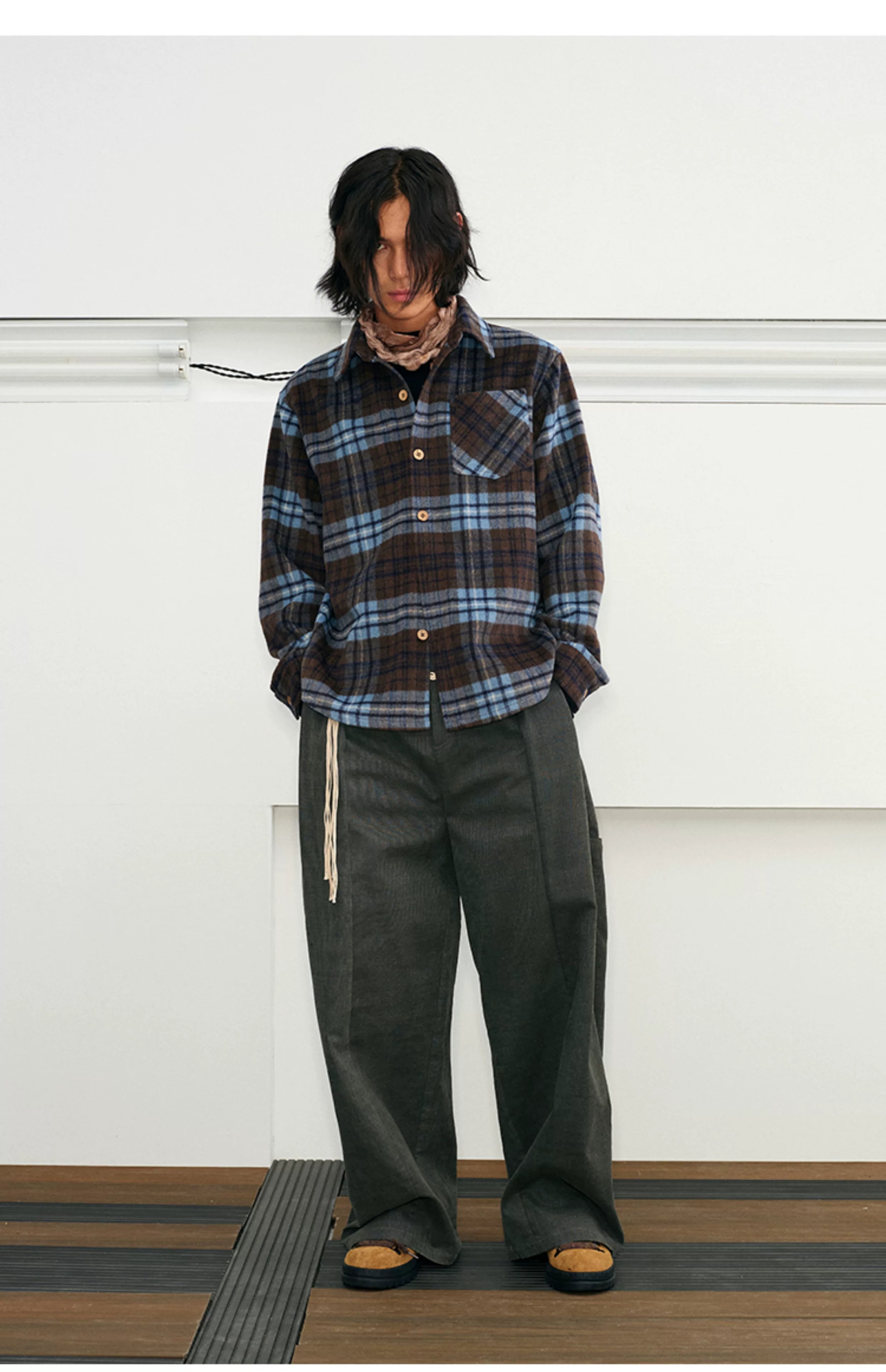 Men's Long-sleeve Plaid Wool Blend Shirt
