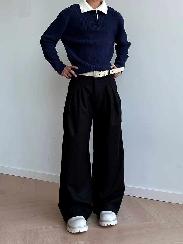 Brushed Velvet Pleated Loose Straight Pants