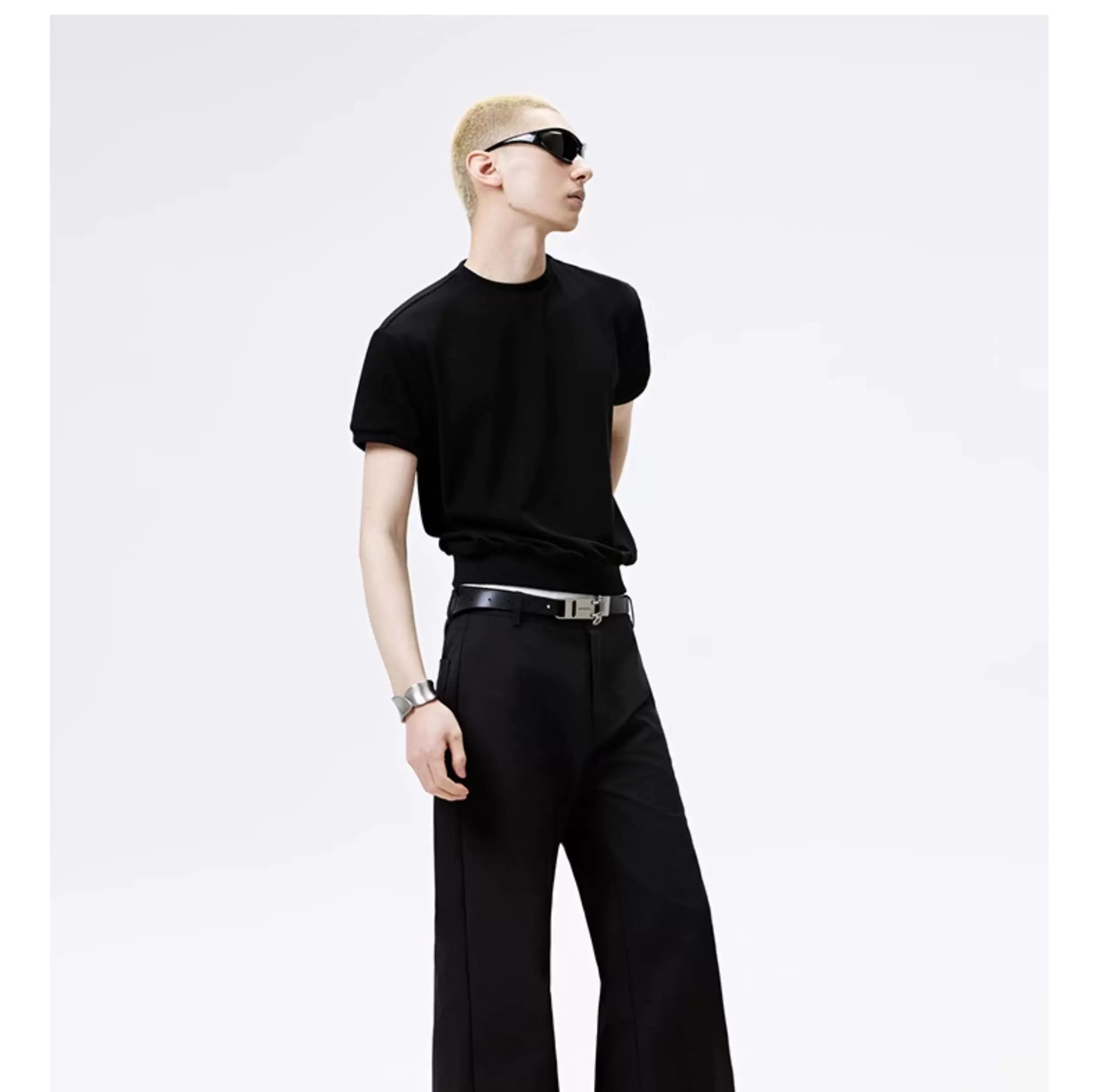 Black Straight Flared Casual Pants