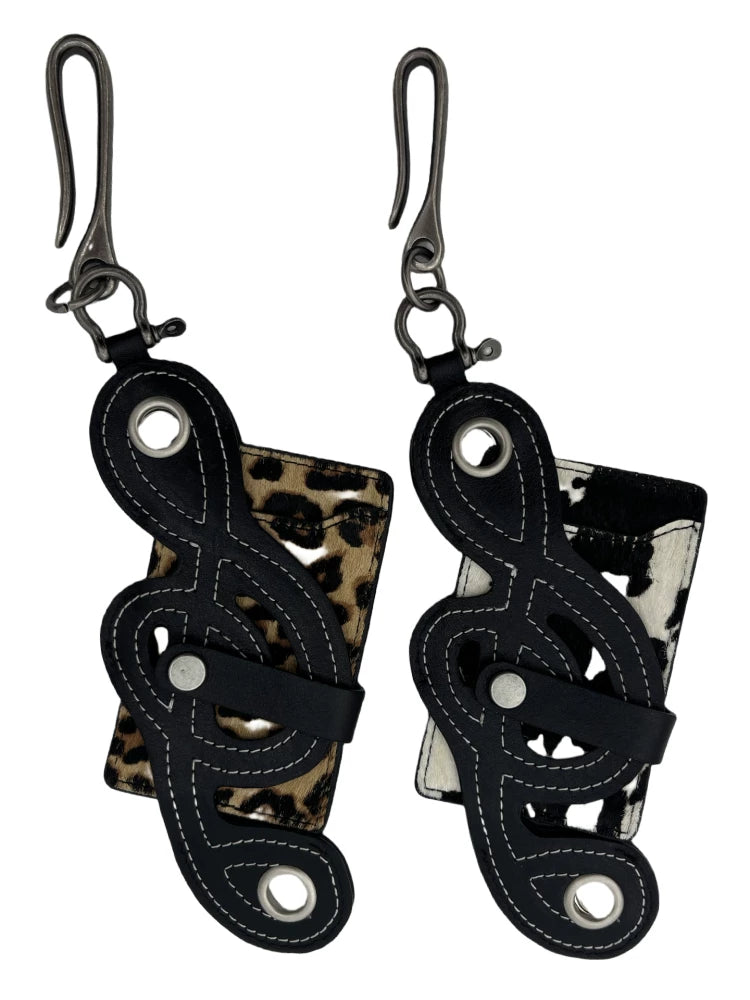 Leopard Cow Print Leather Keychain Wallet