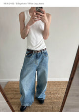 Wide Leg Cuffed Washed Jeans