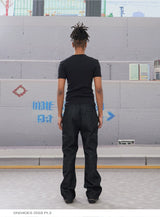 Double Zip Leather Patch Flared Jeans