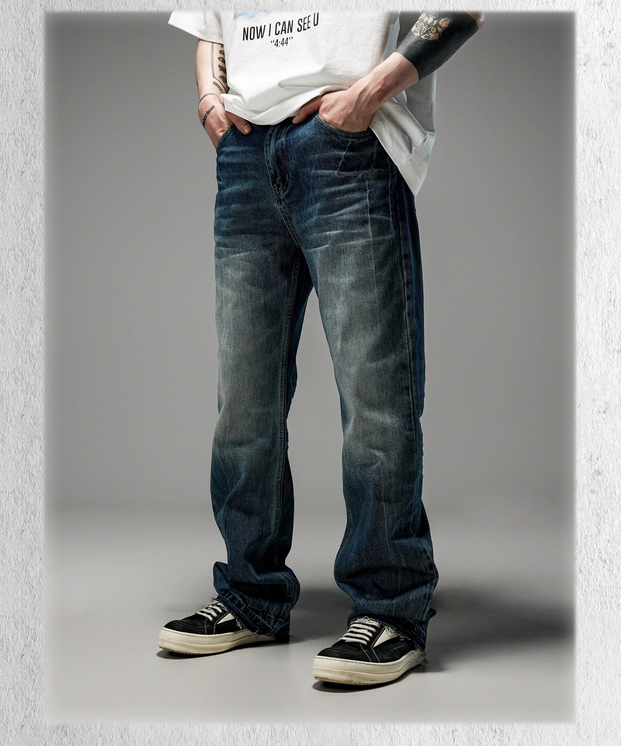 Heavy Washed Loose Flared Stacked Jeans