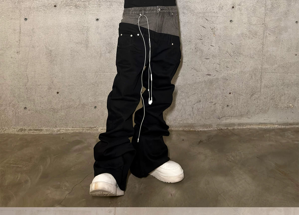 Double Waist Waxed Bootcut Pants