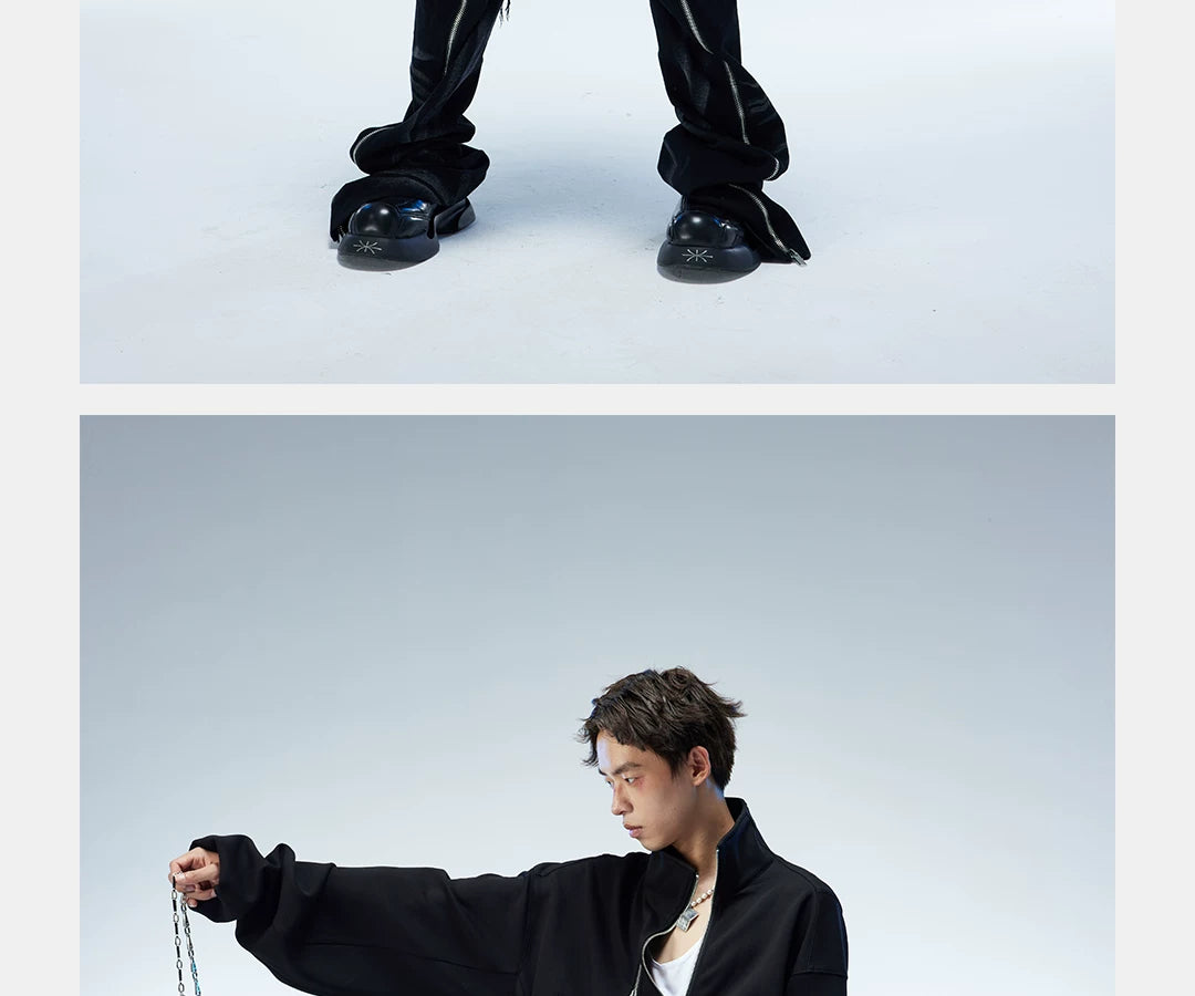 Asymmetric Zip Cropped Turtleneck Jacket