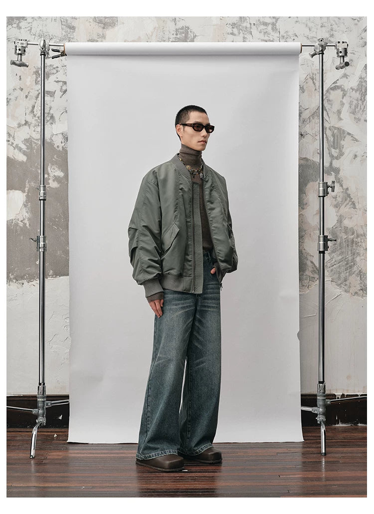 Distressed Whiskered Straight Leg Jeans