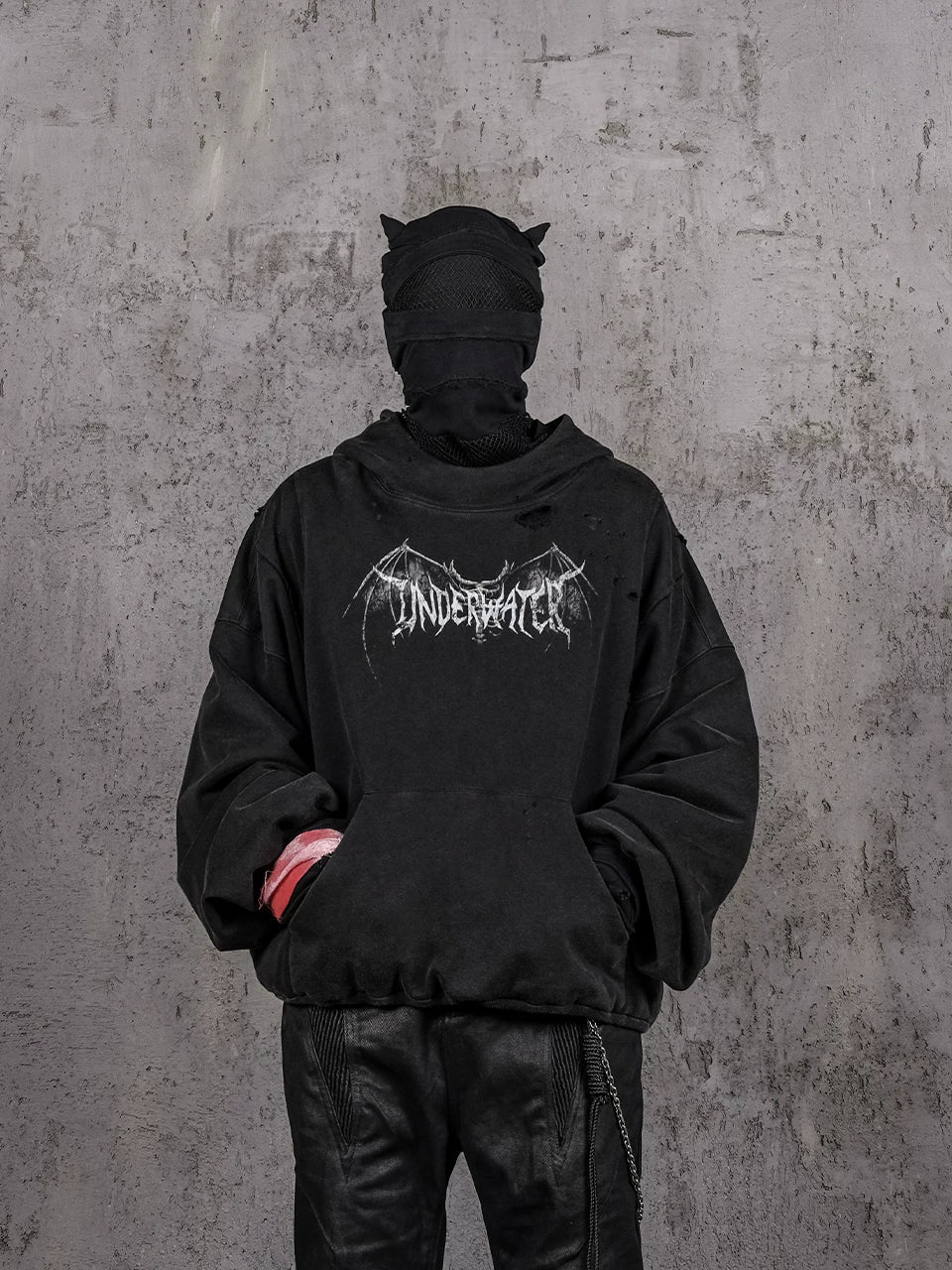 Distressed Printed Hellbound Wing Hoodie