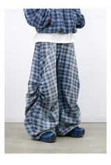 Loose Gradient Washed Plaid Print Jeans
