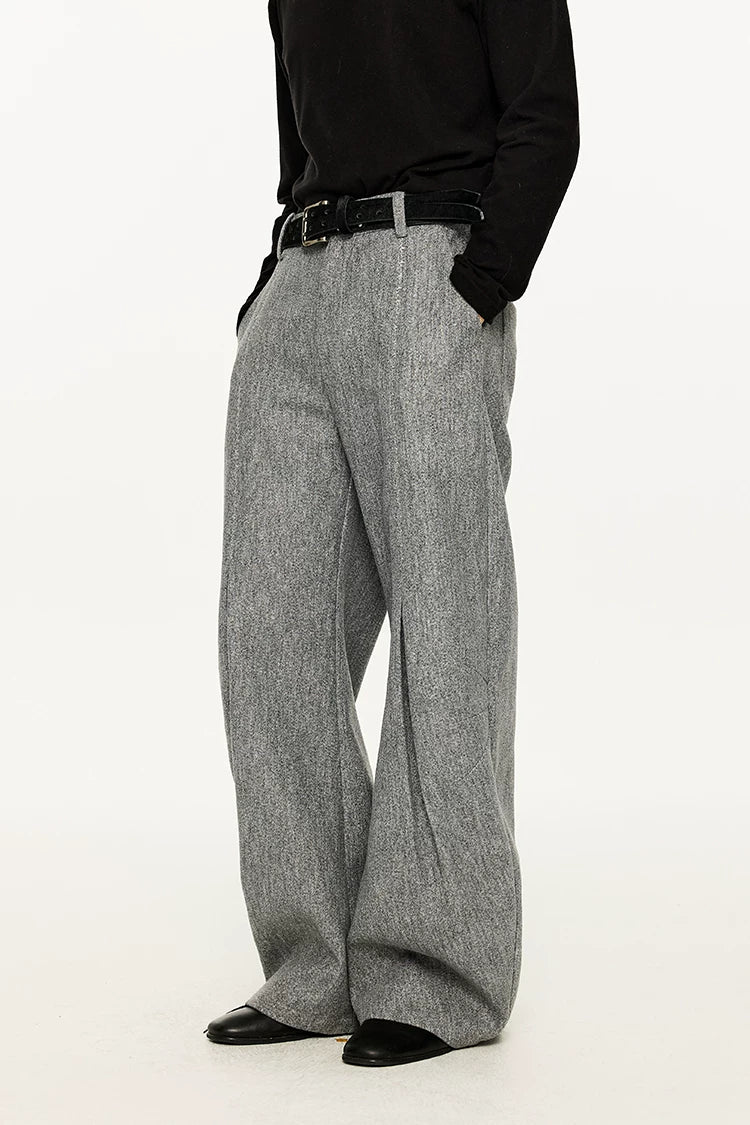 Men's Embroidered Curved Pleated Woolen Pants