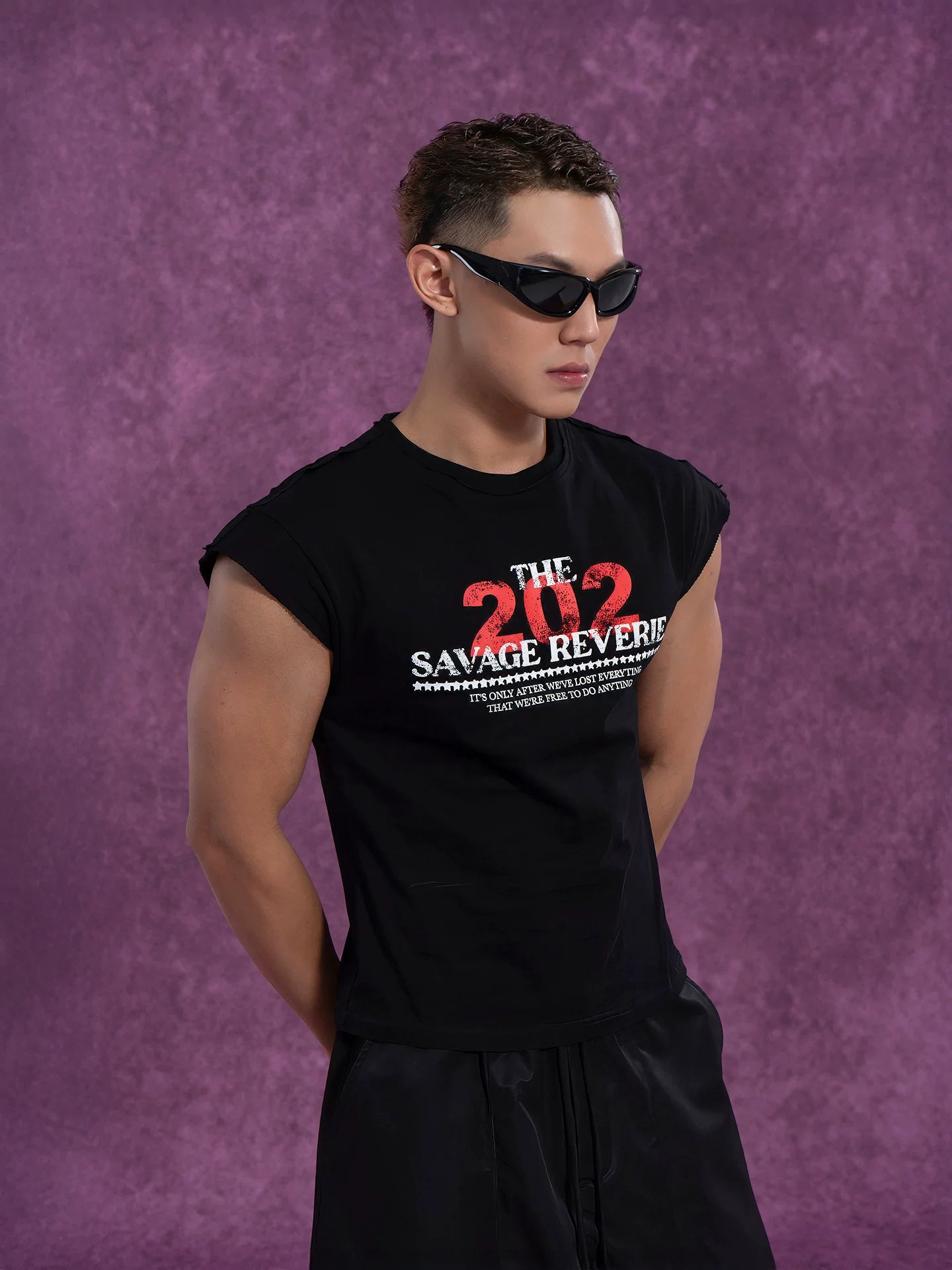 Men's Wide Shoulder Black Printed Vest
