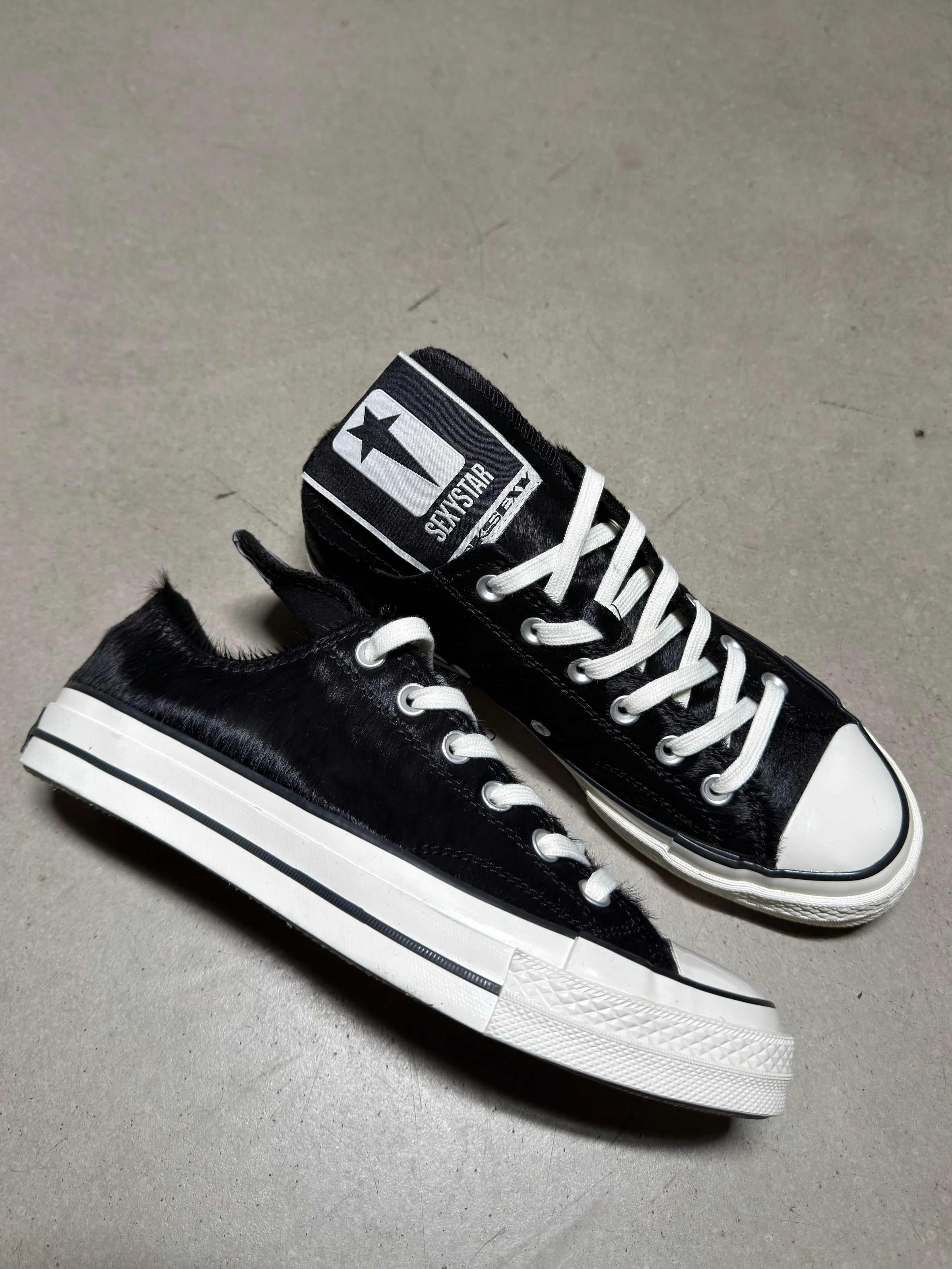 Black Leather Blend Vulcanized Tongue Sneakers