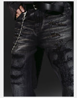 Flared Washed Distressed Patchwork Jeans