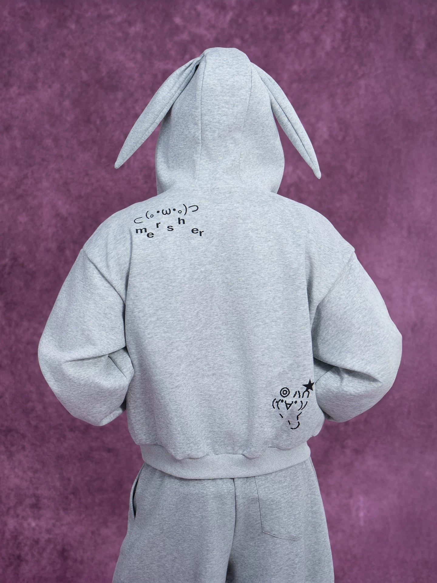 Men's Gray Bunny Ears Printed Hoodie