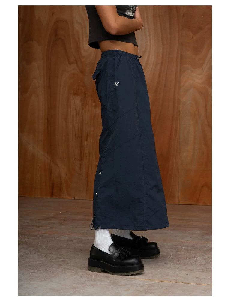 Unisex Elastic Waist Drawstring A-line Skirts