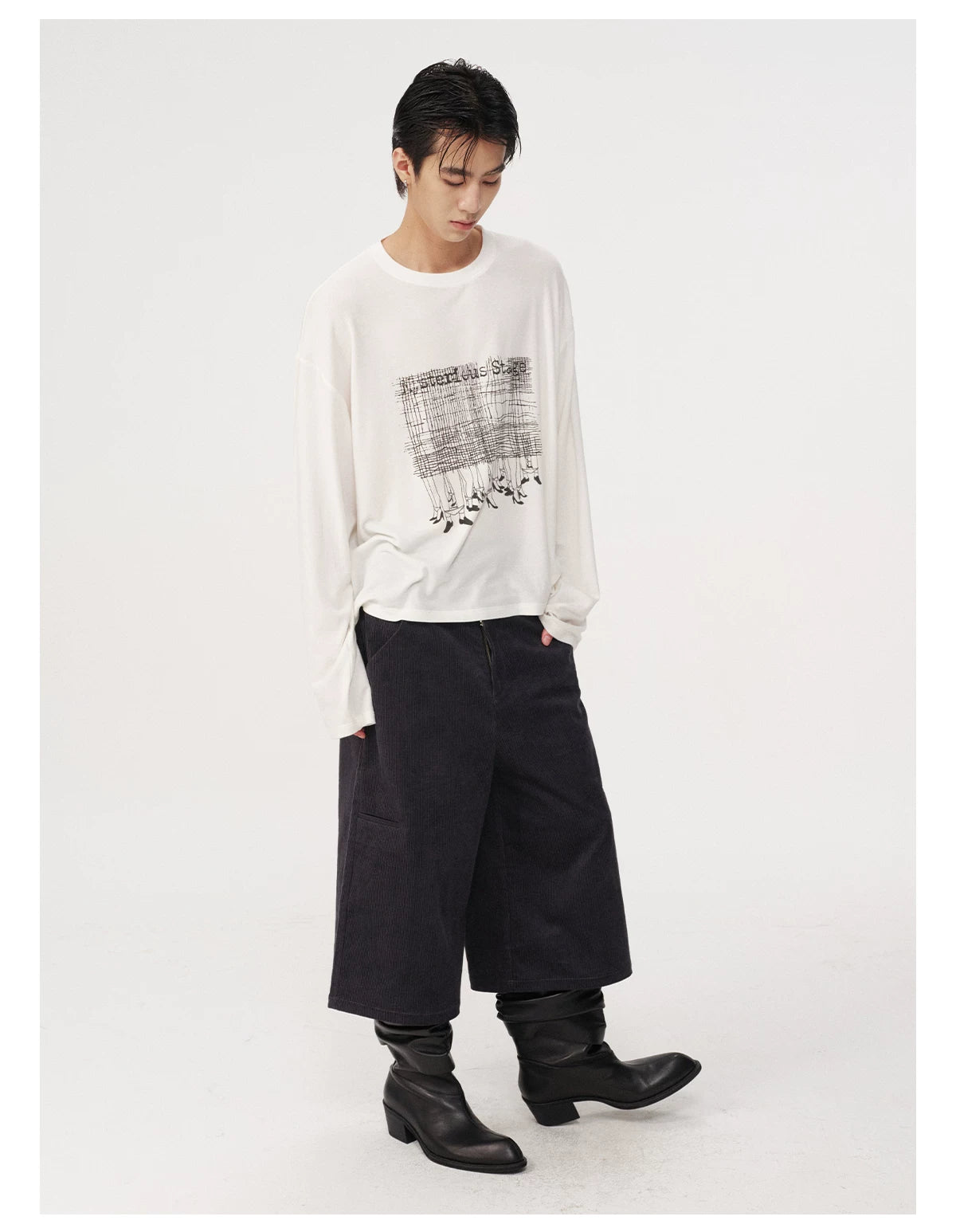 Side Pocket Striped Corduroy Capri Pants