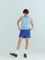 Blue Checkered Lace V-neck Cashmere Vest
