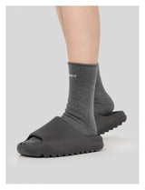 Grey Washed Frayed Embroidered Logo Socks