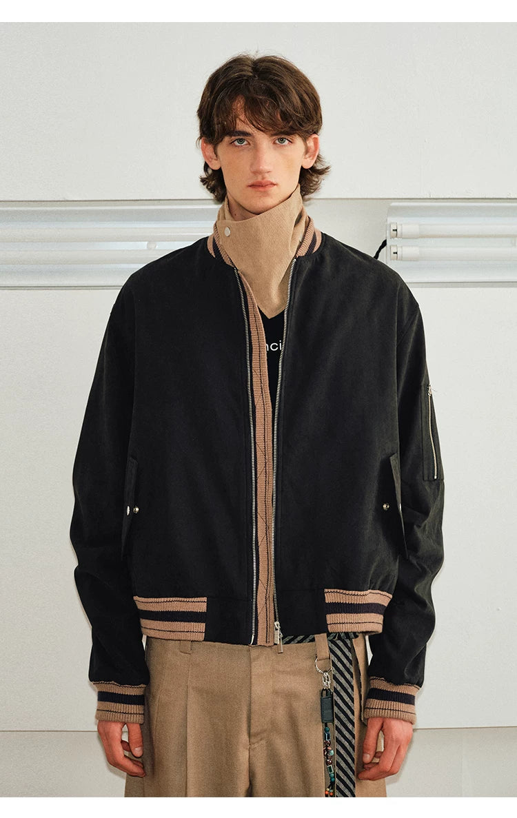 Men's Loose Color Block Bomber Jacket