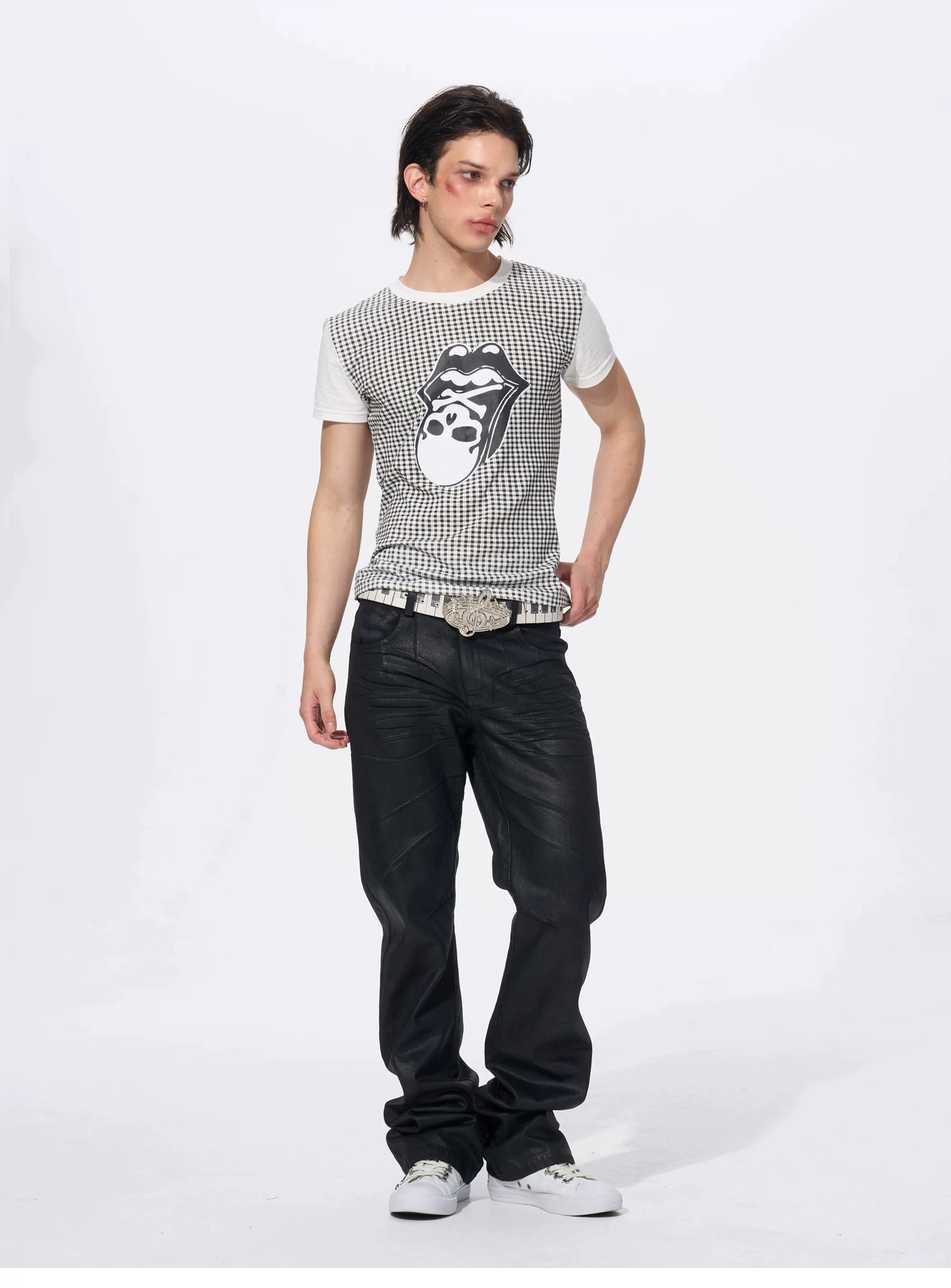 Men's Skull Print Plaid Tees